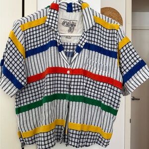 Ace & Jig Multicolor Striped Button-Down Shirt in Navy, Red, Green, Yellow, Blue